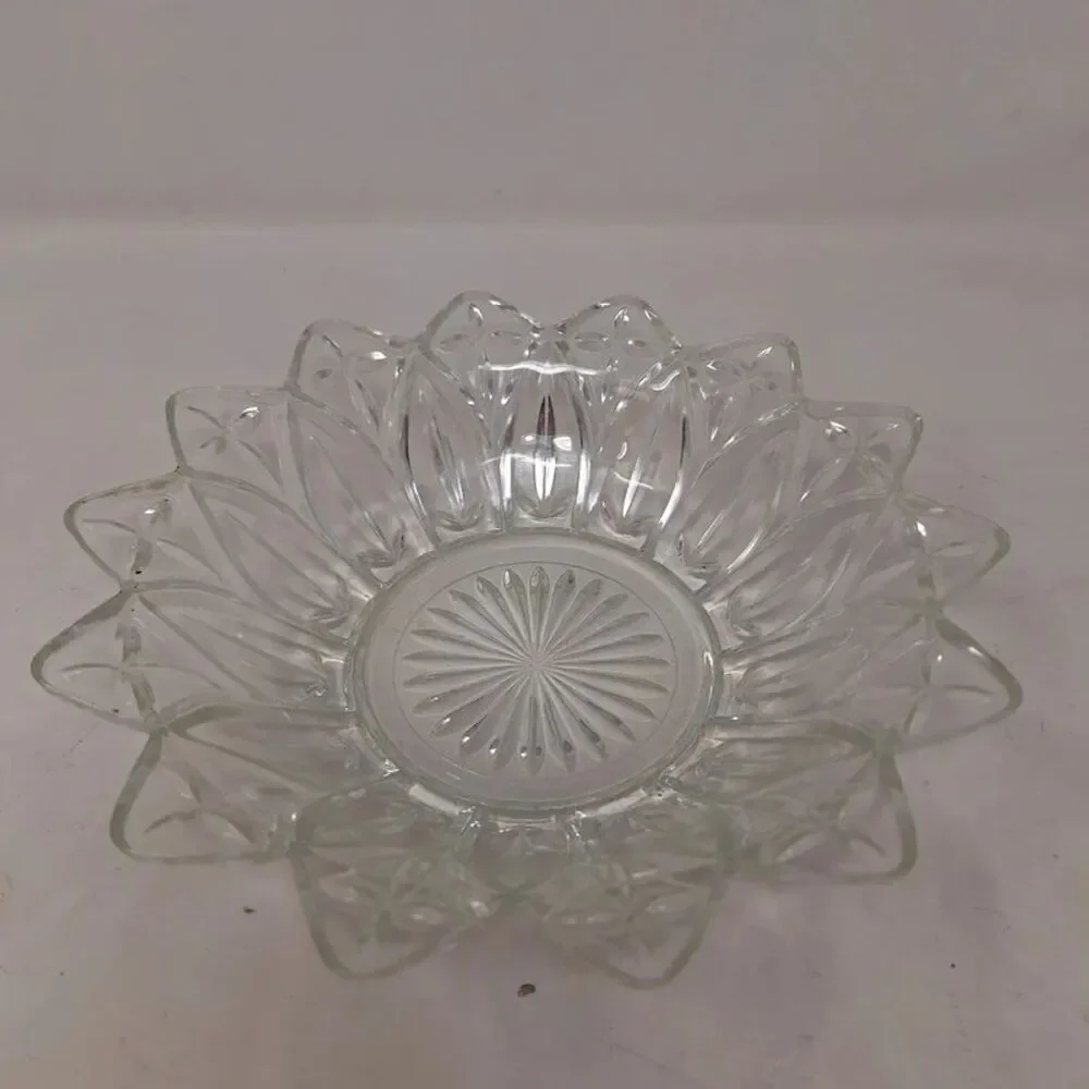 Vintage Federal Glass Petal Pattern Pressed Candy Dish Decorative Bowl 8 Inches